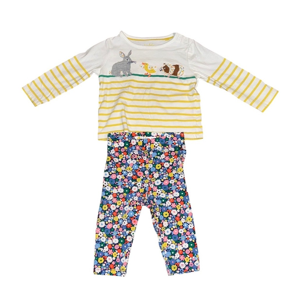 Baby Boden 6-9M Animal Applique Striped Top and Floral Leggings Set Mini Boden
